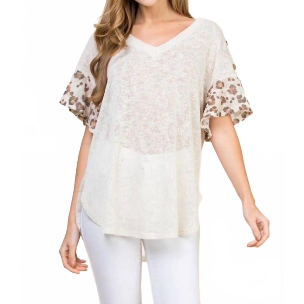NEW EMERALD COLLECTION lace button trim v neck top in beige